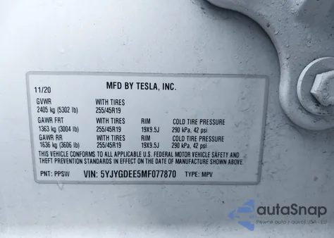 2021 Tesla Model Y Long Range Dual Motor All-Wheel Drive from USA, damaged, VIN 5YJYGDEE5MF077870